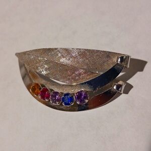 Jerome Fleischer Sterling Silver With Multi Colors Brooch 1950s